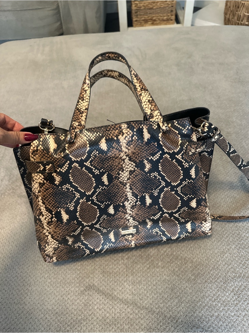 Aldo Brown and Cream Snake-Print Satchel